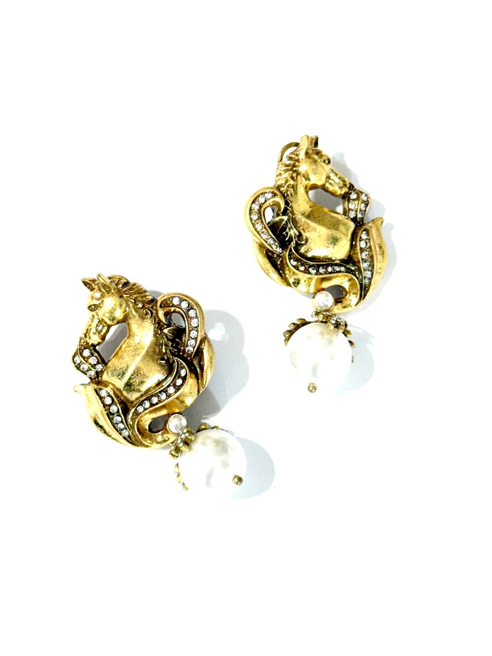 Neiman Marcus Gold Lion Pearl Drop Statement Earrings NWT - Picture 3 of 8
